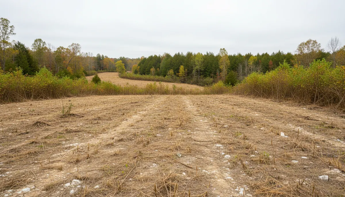 Cut brush stubble ending at a straight line with standing growth beyond