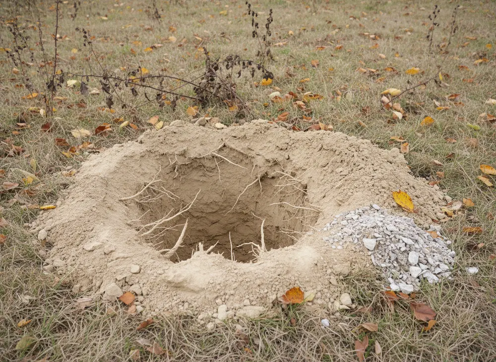 An extracted root ball crater with torn root ends in the cavity walls