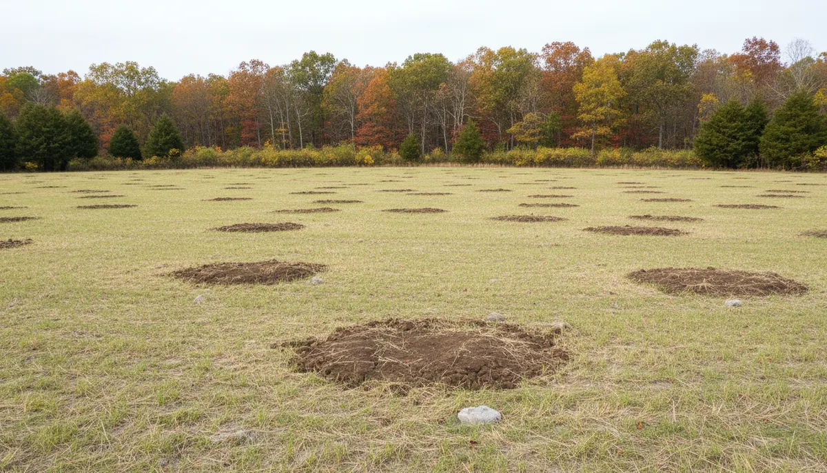 A reclaimed field with backfilled crown holes level across a seeded finish