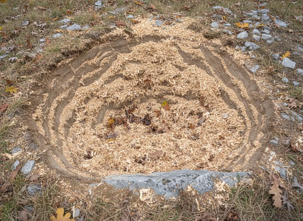 Pale grindings filling one depression with limestone exposed at its base
